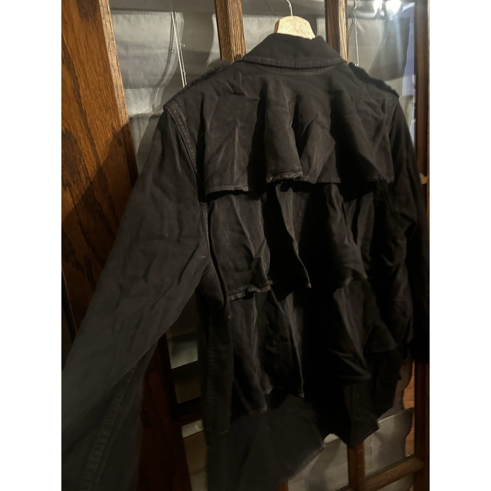 AMO denim Ruffle Army Shirt Jacket In Washed Black Size Extra Small - Picture 8 of 8